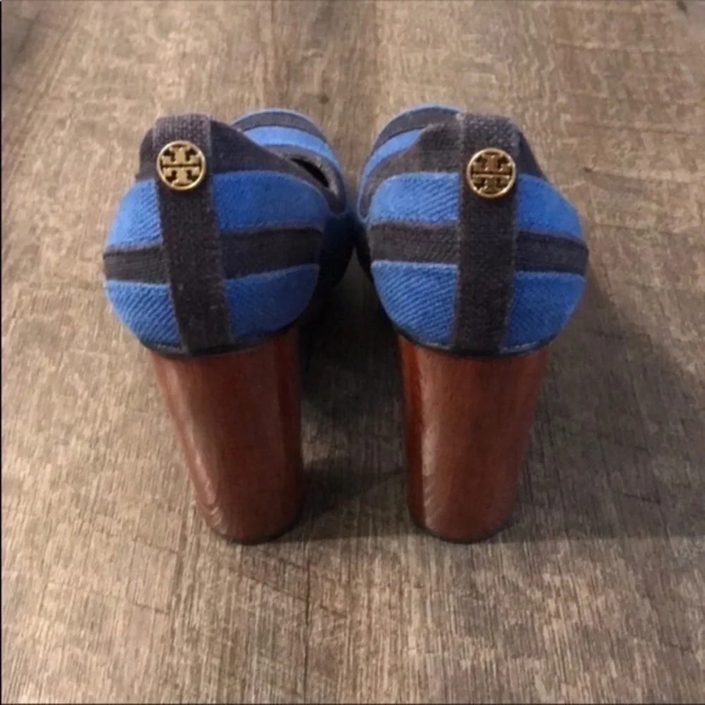 Tory Burch Tweed Wood platform heels